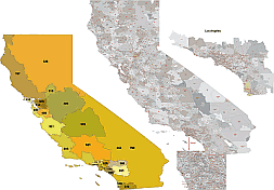 Preview Of California State 5 Digit Zip Code And Area Code Vector Map
